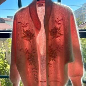 70's Vintage Embroidered and Beaded Cardigan, Angora Rabbit.